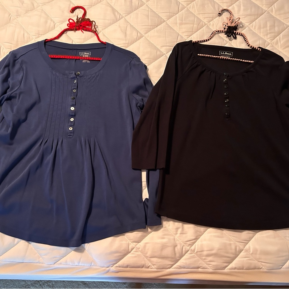 Two L.L. Bean Women's Blouses - Blue and Black